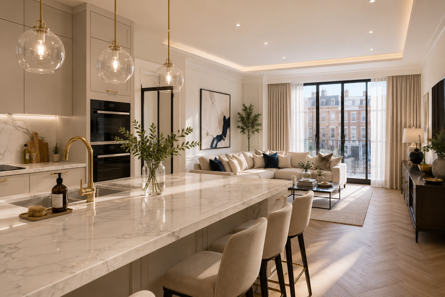 High-end professionally cleaned London kitchen and living space